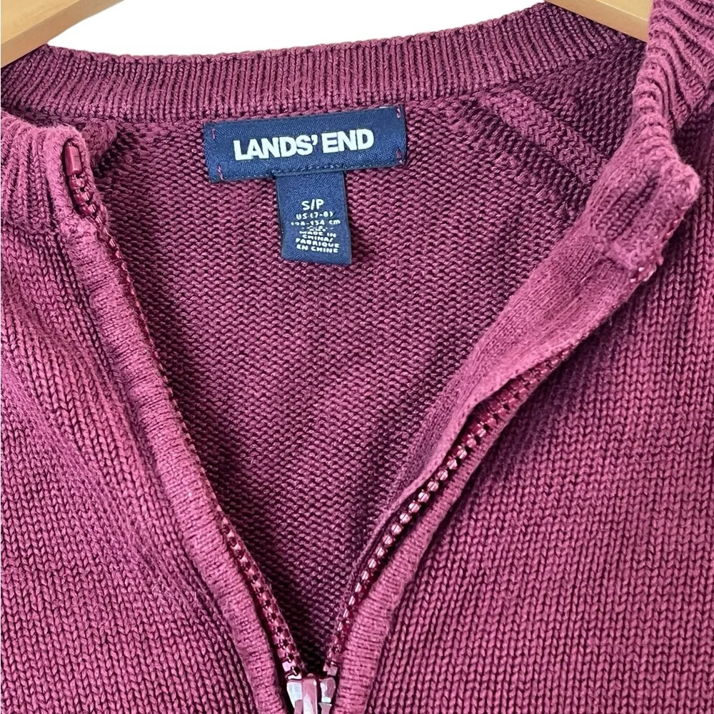 Lands’ End | Burgundy knit uniform zip font sweater size small